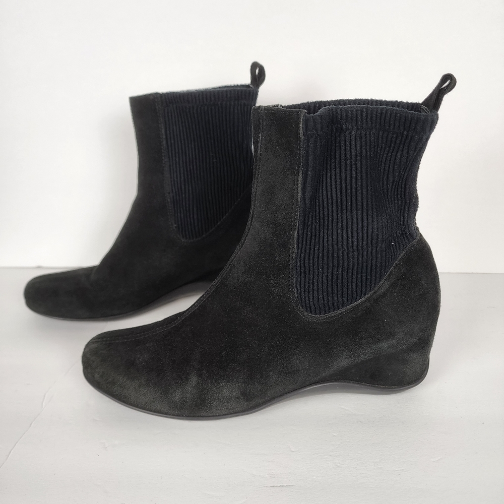 Aquatalia suede ankle wedge booties, size 8